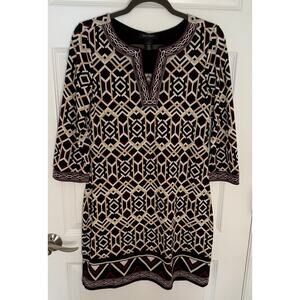 White House Black Market Geometric Embroidered Tunic Shift Dress Sz S